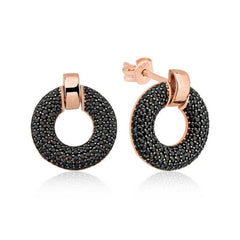 Silver Black Multi Stone Circle Women's Earrings