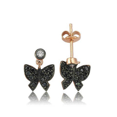 Boucles d'oreilles à tige papillon noir argenté