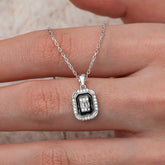 Silver Black Enamel Baguette Women's Necklace