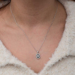 Silver Black Enamel Baguette Women's Necklace