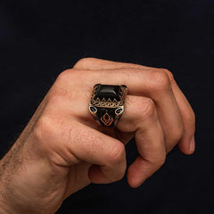 Silver Black Onyx Stone Men's Ring