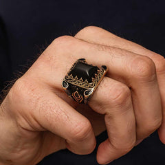 Silver Black Onyx Stone Men's Ring