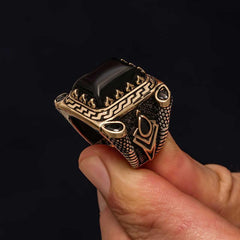 Silver Black Onyx Stone Men's Ring