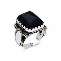 Silver Black Onyx Zircon Stone Square Men's