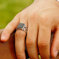 Silver Black Stone Men's Ring