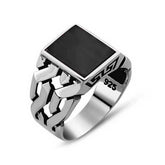 Silver Black Stone Men's Ring