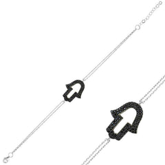 Silver Black Fatima Hand Women's Bracelet