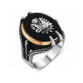 Silver Black Stone Eagle Claw Ottoman State Coat of Arms Men's Ring