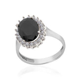 Silver Black Stone Oval Women's Ring