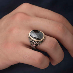 Silver Black Zircon Stone Men's Ring