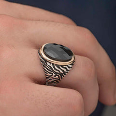 Silver Black Zircon Stone Men's Ring