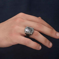 Silver Black Zircon Stone Men's Ring