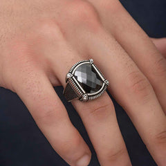 Silver Black Zircon Stone Men's Ring
