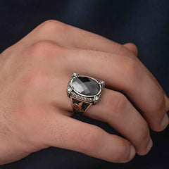 Silver Black Zircon Stone Men's Ring