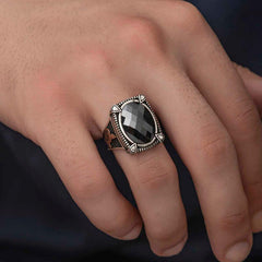 Silver Black Zircon Stone Men's Ring