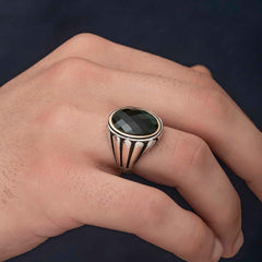Silver Black Zircon Stone Men's Ring