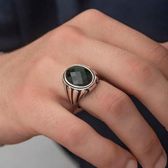 Silver Black Zircon Stone Men's Ring