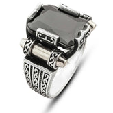 Silver Black Zircon Stone Square Men's Ring