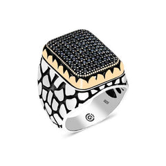 Silver Black Zircon Stone Square Men's Ring