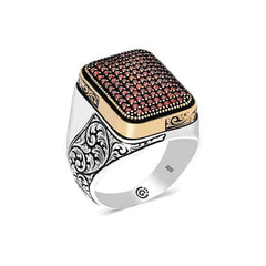 Silver Red Zircon Stone Square Men's Ring