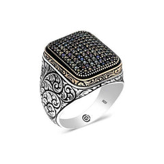 Silver Black Zircon Stone Square Men's Ring