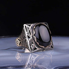 Silver Black Zircon Stone Square Men's Ring