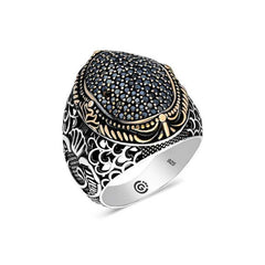 Silver Black Zircon Stone Oval Men's Ring