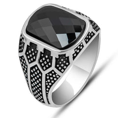 Silver Black Zircon Stone Oval Men's Ring