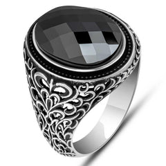 Silver Black Zircon Stone Oval Men's Ring