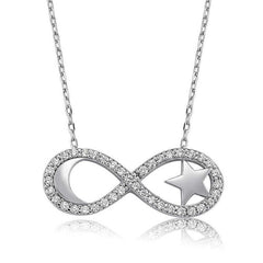 Silver Infinity Moon Star Women's Necklace