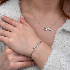 Silver Infinity Red Heart Women Set