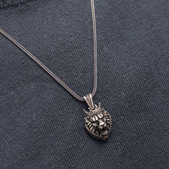 Silver Crowned Lion Figured Men's Necklace