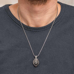 Silver Crowned Lion Figured Men's Necklace