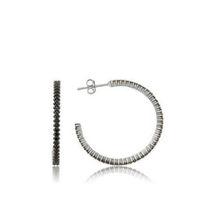 Silver Full Circle Black Stone Earrings