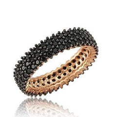 Silver 3 Row Black Full Circle Women's Wedding Ring