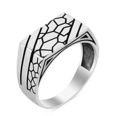 Silver Stone Patterned Men's Ring