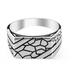 Silver Stone Patterned Men's Ring