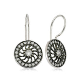 Silver Stone Dangle Flower Earrings