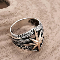 Gümüş Kutup Yıldızı Motifli Erkek Yüzük