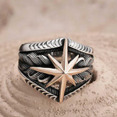 Silver Polar Star Motif Men's Ring