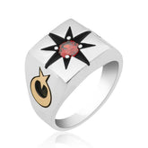 Silver Single Stone Polar Star Motif Men's Ring