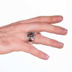 Silver Single Stone Polar Star Motif Men's Ring