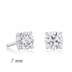Silver Round Single Stone Zircon Earrings - 7 mm.