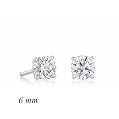 Boucles d'oreilles rondes en argent avec pierre unique en zircon - 6 mm.