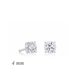 Silver Round Single Stone Zircon Earrings - 4 mm