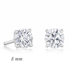 Boucles d'oreilles rondes en argent avec pierre unique en zircon - 8 mm.