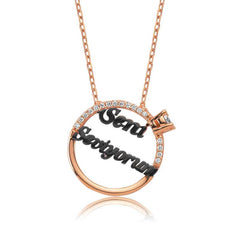 Silver Single Stone I Love You Written Women's Necklace