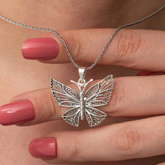 Silver Filigree Butterfly Women's Necklace