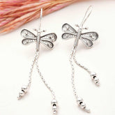 Silver Filigree Dangling Dragonfly Women's Earrings