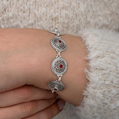 Silver Filigree Ruby Stone Women's Bracelet